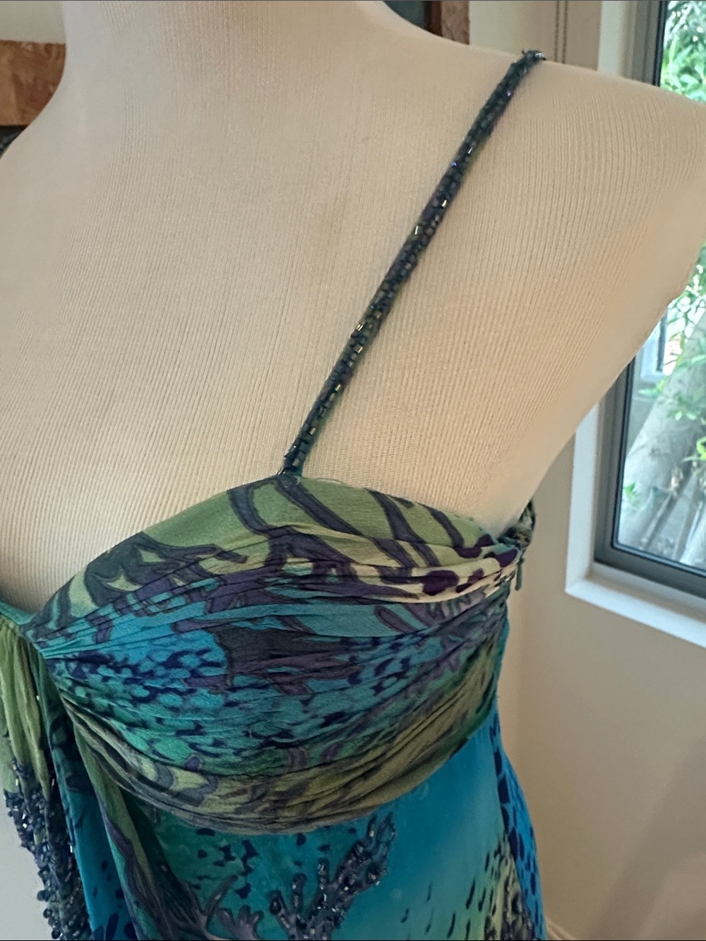 Blue-Green Beaded Maxi Dress - Picture 9 of 13